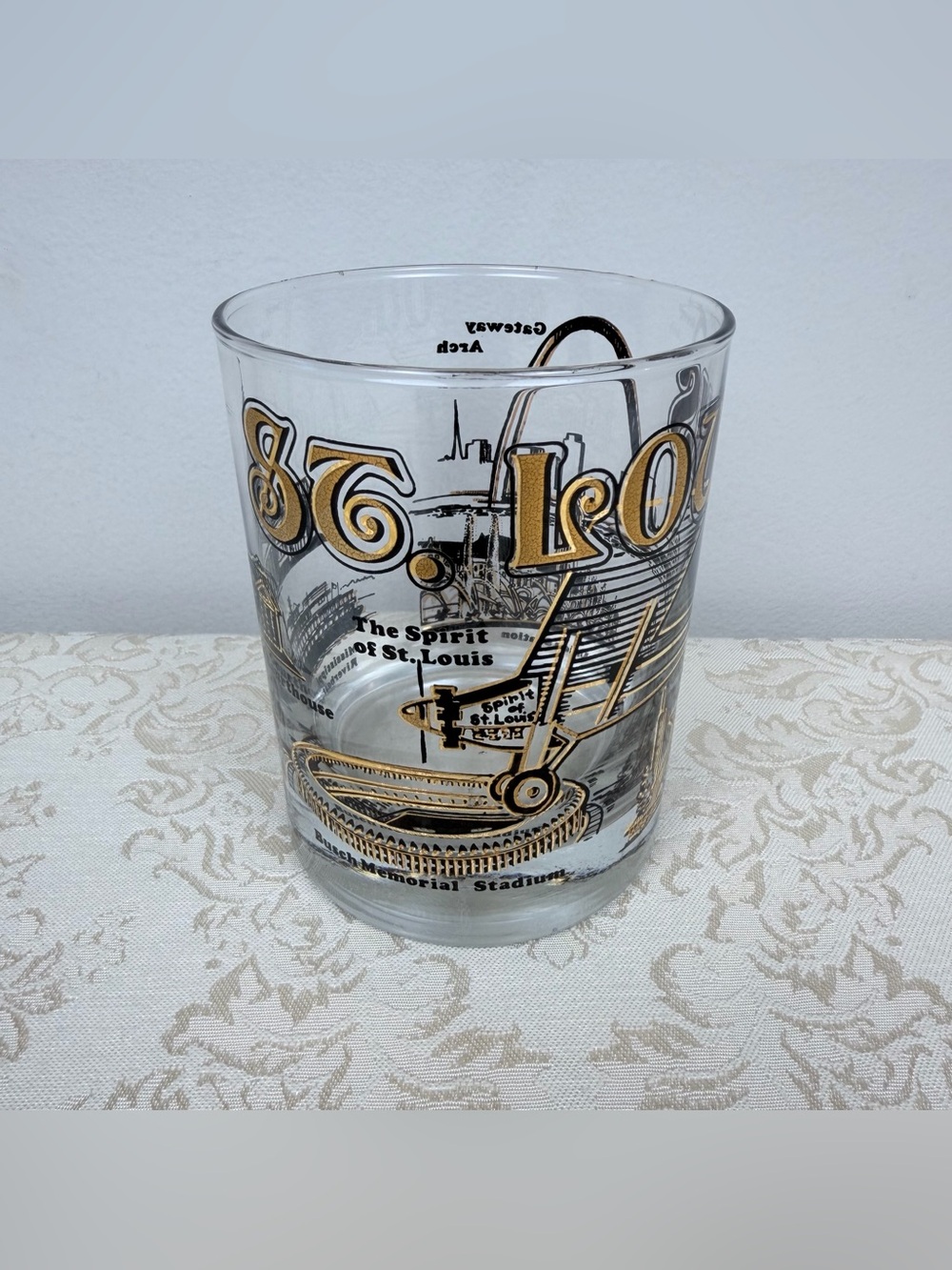 St. Louis Vintage Souvenir Whiskey Glass - Gold and Black, Landmarks